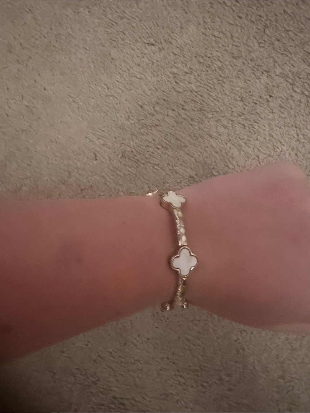 Gold Bracelet with White Clover Accents